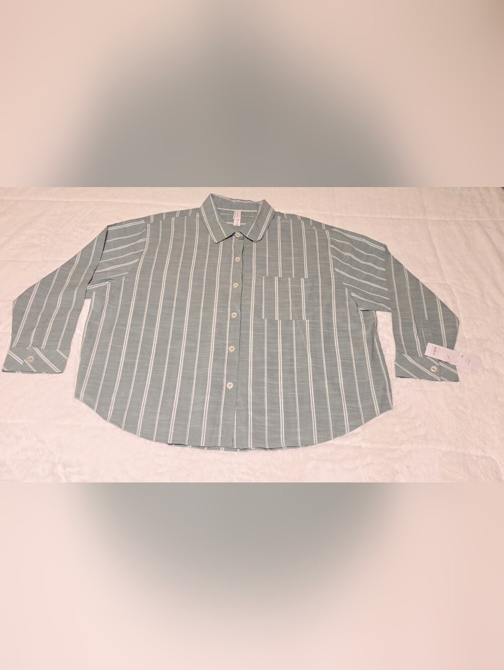 Auden Mint Green and White Vertical Stripe Button-Up Shirt (TC-121)